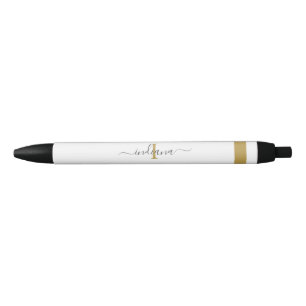 Elegant Gold Grey Script Monogram Name Initial Black Ink Pen