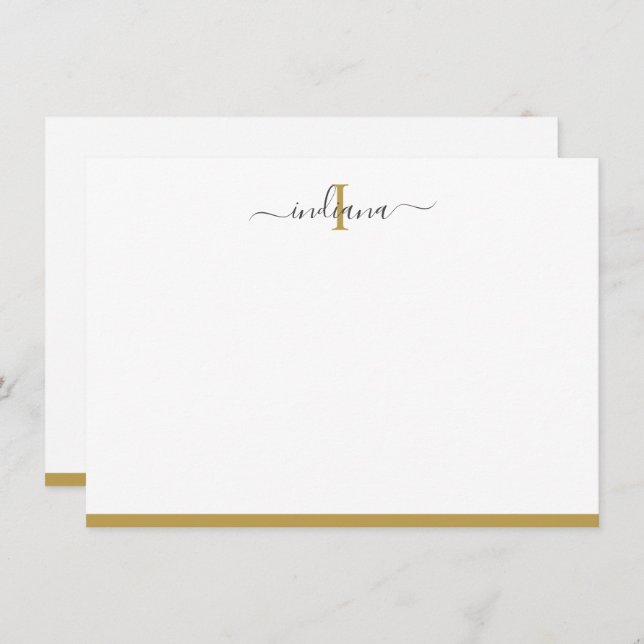 Elegant Gold Grey Script Monogram Name Initial Card (Front/Back)