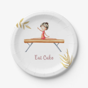 Elegant Gold Gymnast on Beam Eat Cake Party Paper Plate