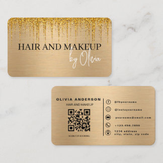Elegant Gold Hair and Makeup Artist QR Code Business Card