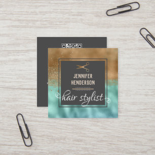 Elegant Gold Hair Stylist Square Business Card