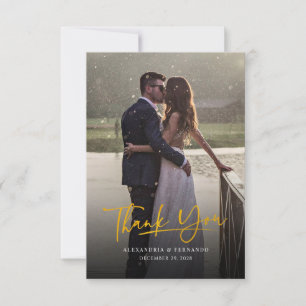 Elegant Gold Hand-Lettered Wedding Photo Thank You Card