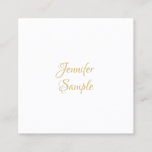 Elegant Gold Hand Script Text Minimalist Template Square Business Card (Front)