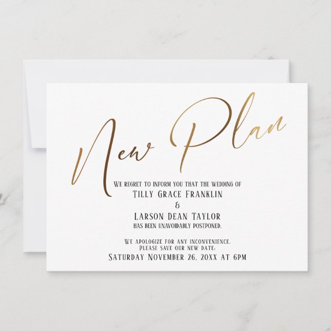 Elegant Gold Handwriting New Plan Announcement (Front)