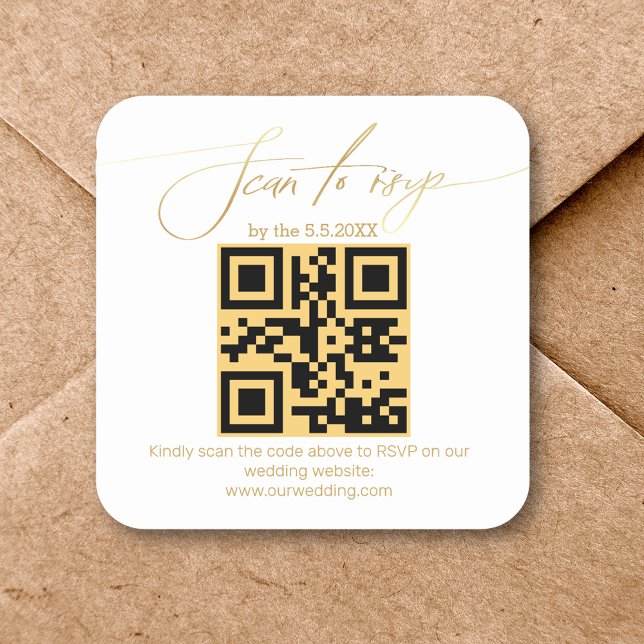 elegant gold handwriting rsvp qr code wedding   square sticker (Creator Uploaded)