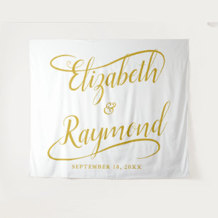Elegant Gold Handwritten Swash Calligraphy Wedding Tapestry