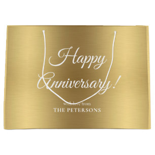 Elegant Gold Happy Anniversary Name Large Gift Bag