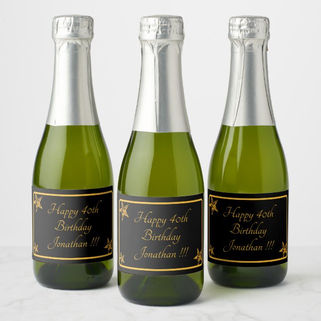 Elegant Gold Happy Birthday Mini Sparkling Wine La Sparkling Wine Label (Bottles)