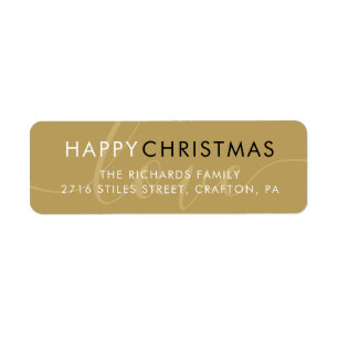 Elegant Gold Happy Christmas Script Return Address Label