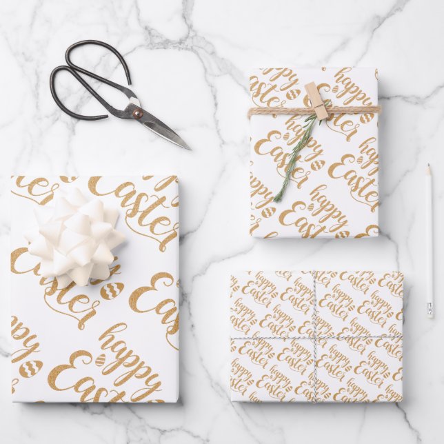 Elegant Gold Happy Easter Spring Easter Egg Wrapping Paper Sheet (Front)