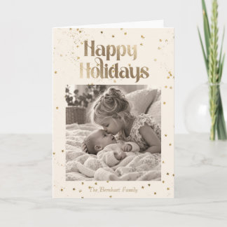 Elegant Gold Happy Holidays Family Photo Card