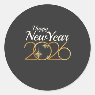 Elegant Gold “Happy New Year 2026” Black & Gold  Classic Round Sticker