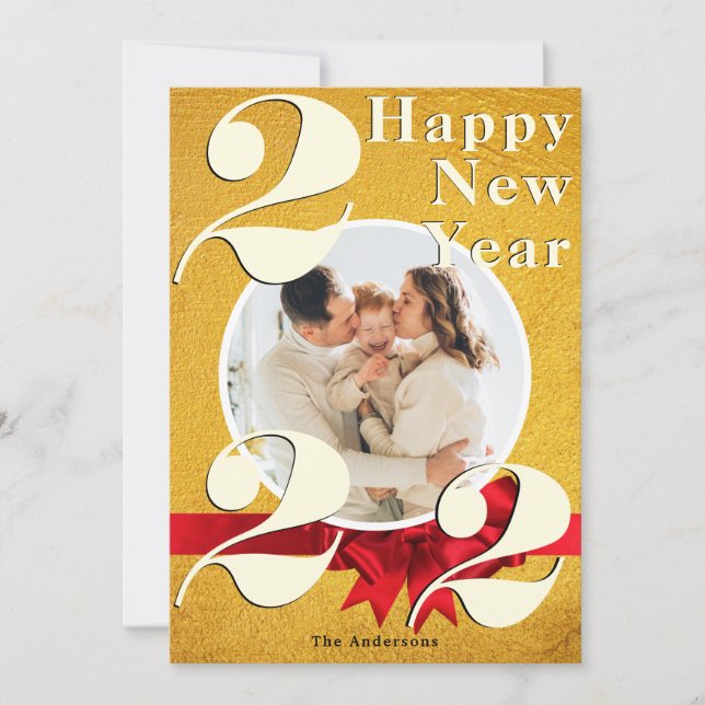 Elegant Gold Happy New Year Custom 2022 Photo Card (Front)