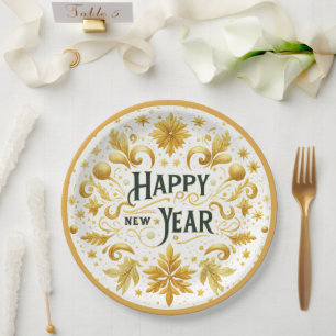 Elegant Gold Happy New Year  Paper Plate