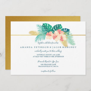 Elegant Gold Hawaiian Hibiscus Wedding Invitations