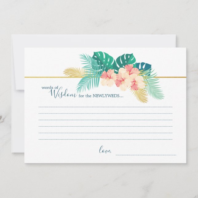 Elegant Gold Hawaiian Hibiscus Wedding Wisdom Card (Front)