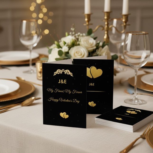 Elegant Gold Heart & Black Gradient Personalized V Invitation (Creator Uploaded)