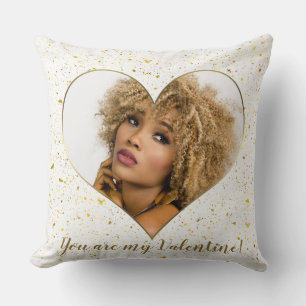Elegant Gold Heart Frame Valentine's Day Photo Cushion