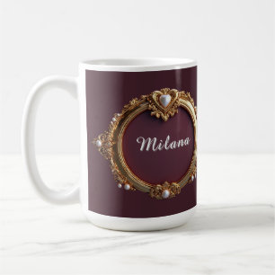 Elegant Gold Heart Frame With Pearl Detail Coffee Mug