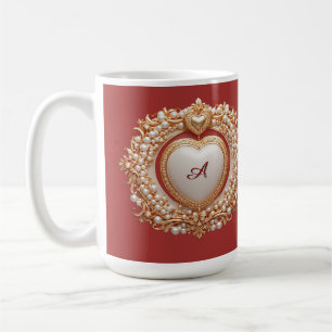 Elegant Gold Heart Frame With Pearl Detail Coffee Mug