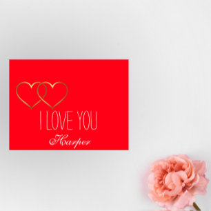 Elegant gold heart i love you red holiday postcard