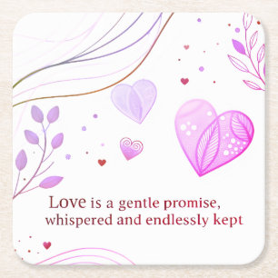 Elegant Gold Heart Love Art Square Paper Coaster