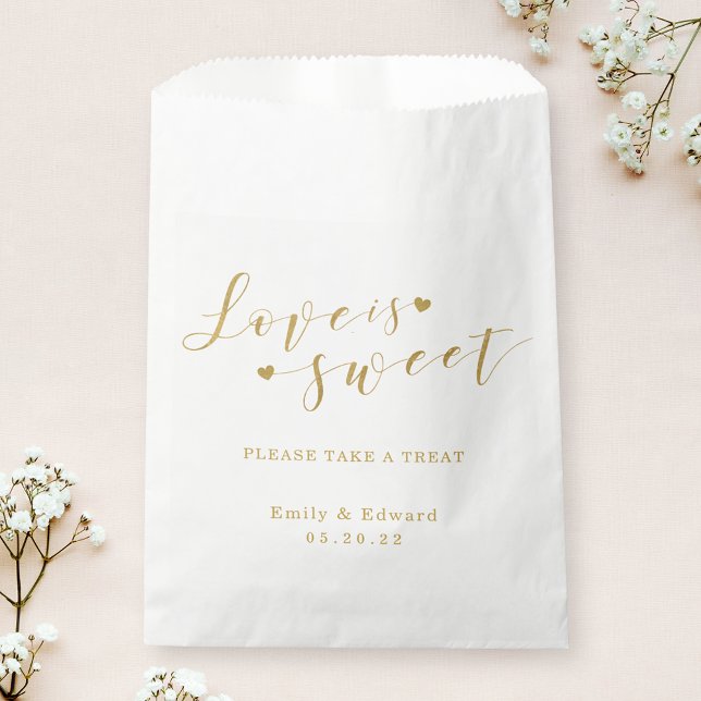 Elegant Gold Heart Love is Sweet Wedding Favour Bag (Creator Uploaded)