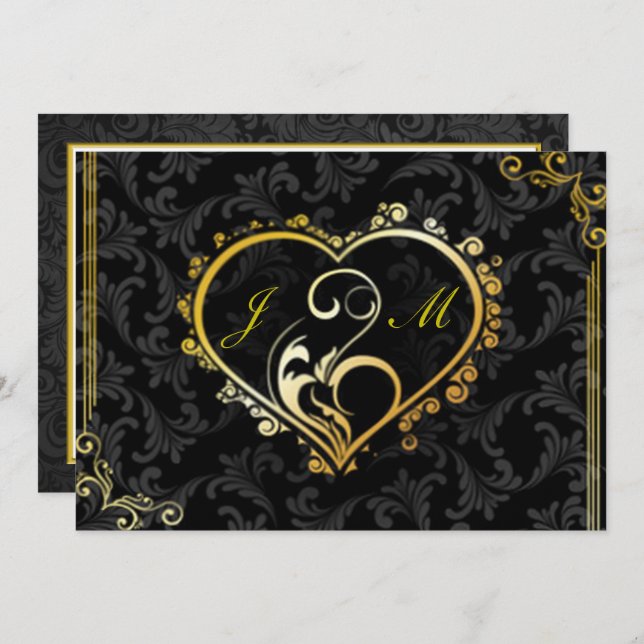 Elegant Gold Heart Monogram Bachelorette Party Invitation (Front/Back)