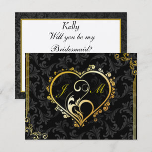 Elegant Gold Heart Monogram Bridesmaid Card