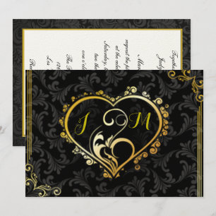 Elegant Gold Heart Monogram Wedding Invitation