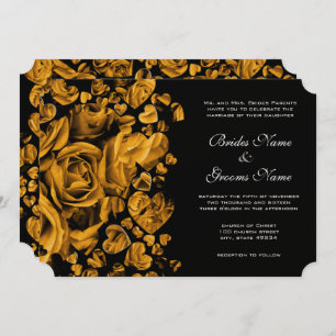 Elegant Gold Heart Roses Wedding Invitation