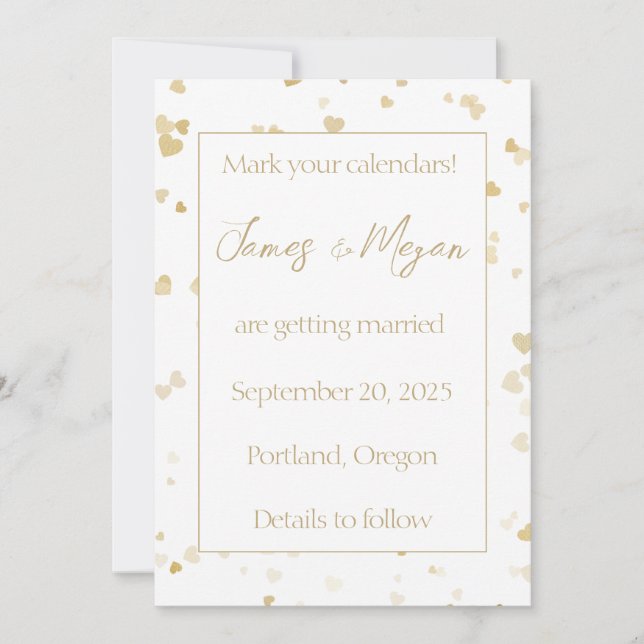 Elegant Gold Heart Save the Date (Front)