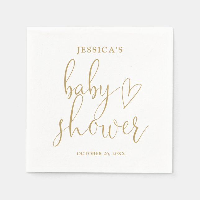 Elegant Gold Heart Script Baby Shower Napkin (Front)