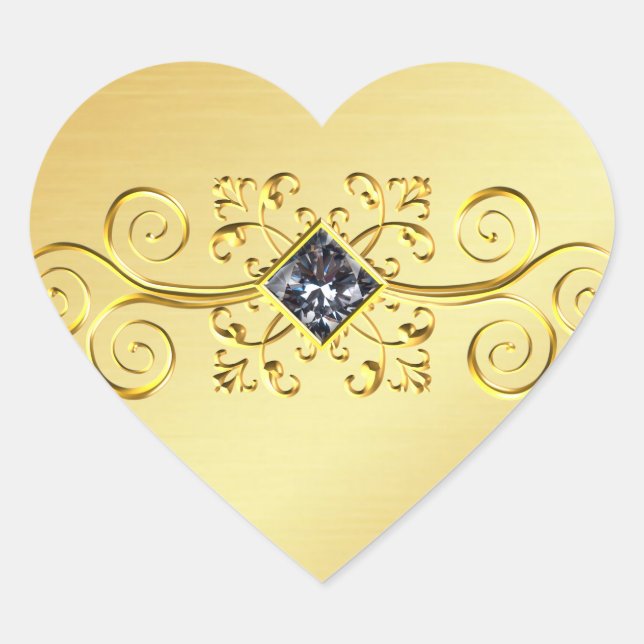 Elegant Gold Heart Sticker, Diamond Scroll Photo Sticker (Front)