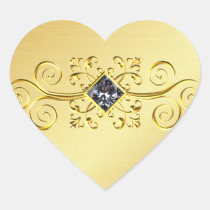 Elegant Gold Heart Sticker, Diamond Scroll Photo Sticker