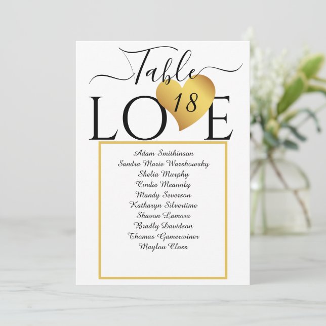 Elegant Gold Heart Table Number Seating Charts (Standing Front)