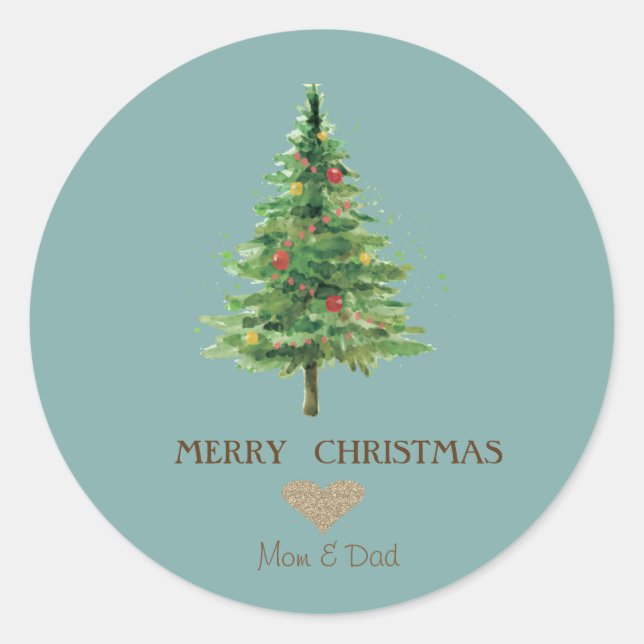 Elegant Gold Heart,Watercolor Christmas Tree Classic Round Sticker (Front)