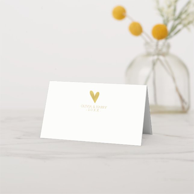 Elegant Gold Heart | Wedding Folded Place Cards (Front)
