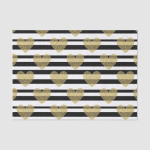 Elegant Gold Heart Wedding Stripe Pattern Tissue Paper