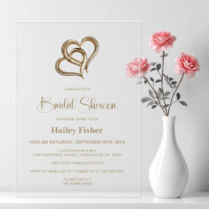 Elegant Gold Hearts and Diamonds Bridal Shower Acrylic Invitations