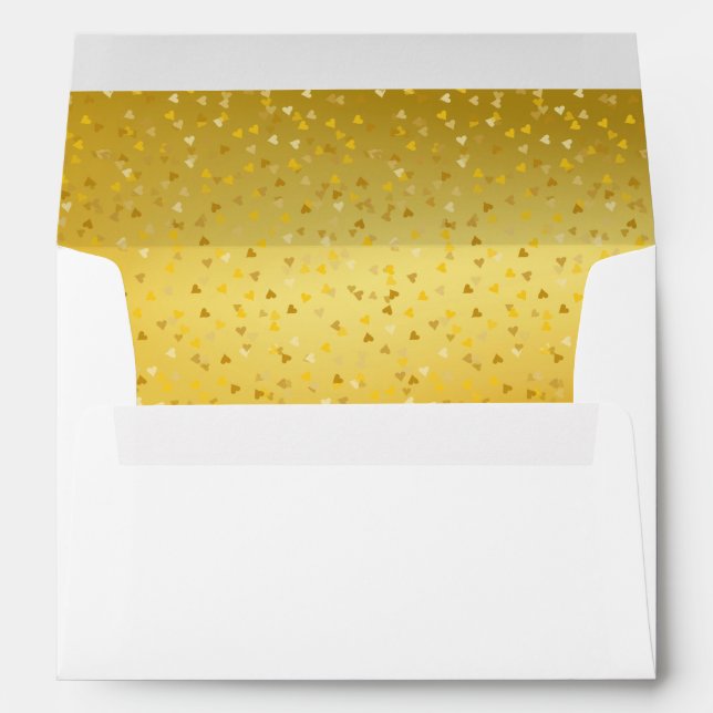 Elegant Gold Hearts Confetti Foil Return Address Envelope (Back (Bottom))