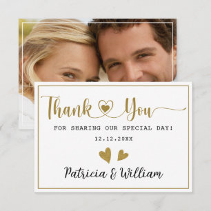 Elegant Gold Hearts Couple Photo Wedding Thank You Card