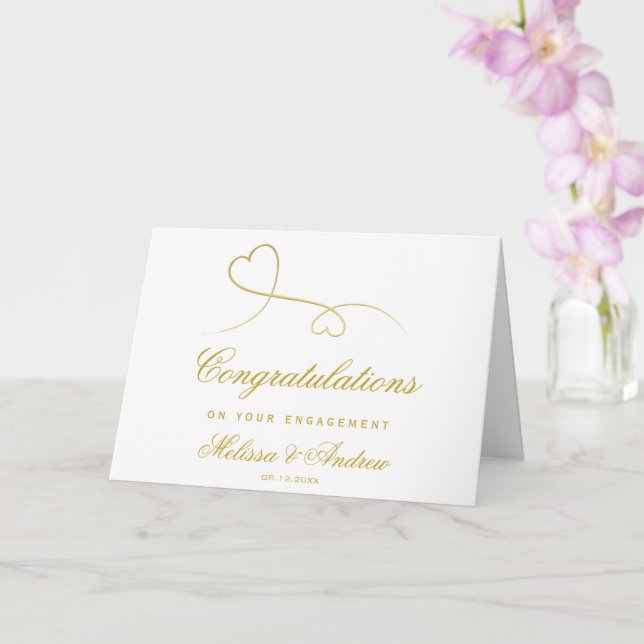 Elegant Gold Hearts | Engagement Congratulations  Card (Orchid)