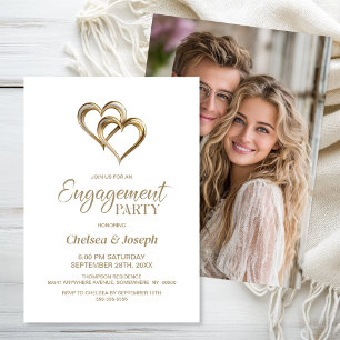 Elegant Gold Hearts Engagement Party Invitation