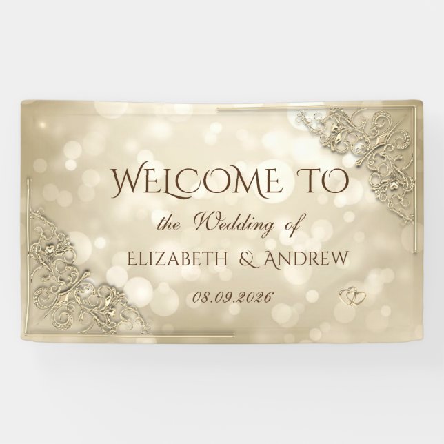 Elegant Gold Hearts Frame Bokeh  Banner (Horizontal)