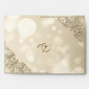 Elegant Gold Hearts Frame Bokeh Envelope