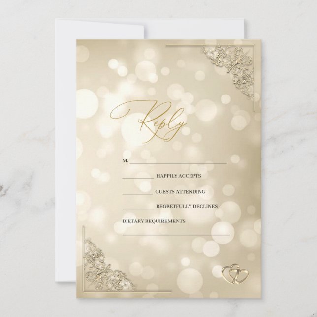 Elegant Gold Hearts Frame Bokeh RSVP   Invitation (Front)