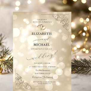Elegant Gold Hearts Frame Bokeh Wedding Invitation