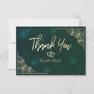 Elegant Gold Hearts Frame Green Thank You Card
