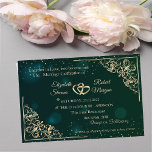 Elegant Gold Hearts Frame Green Wedding  Invitation<br><div class="desc">Elegant chic wedding invitation.</div>
